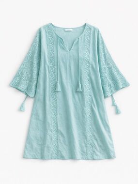 Light Aqua Crochet-Panel Swim Cover-Up Tunic